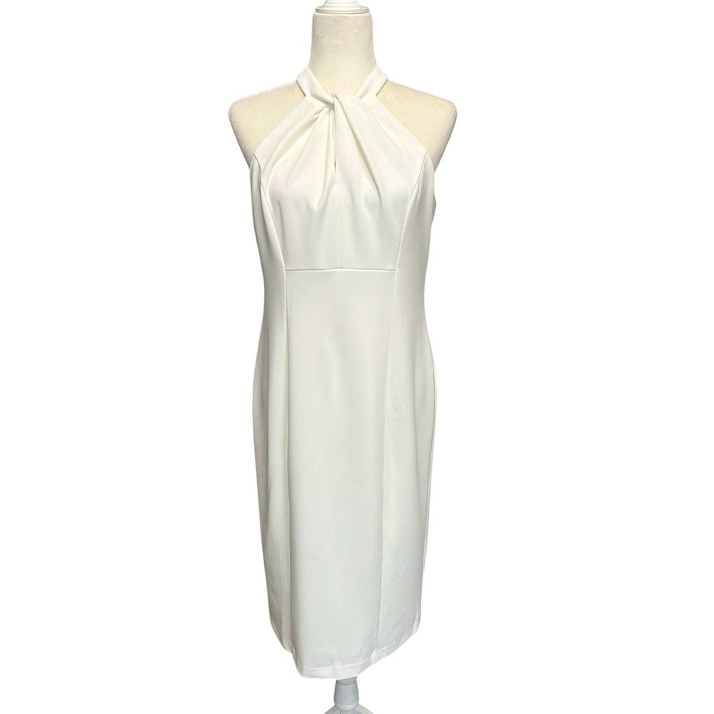 JULIA JORDAN White Midi Twist Neck Sheath Dress Women’s‎ Size 8